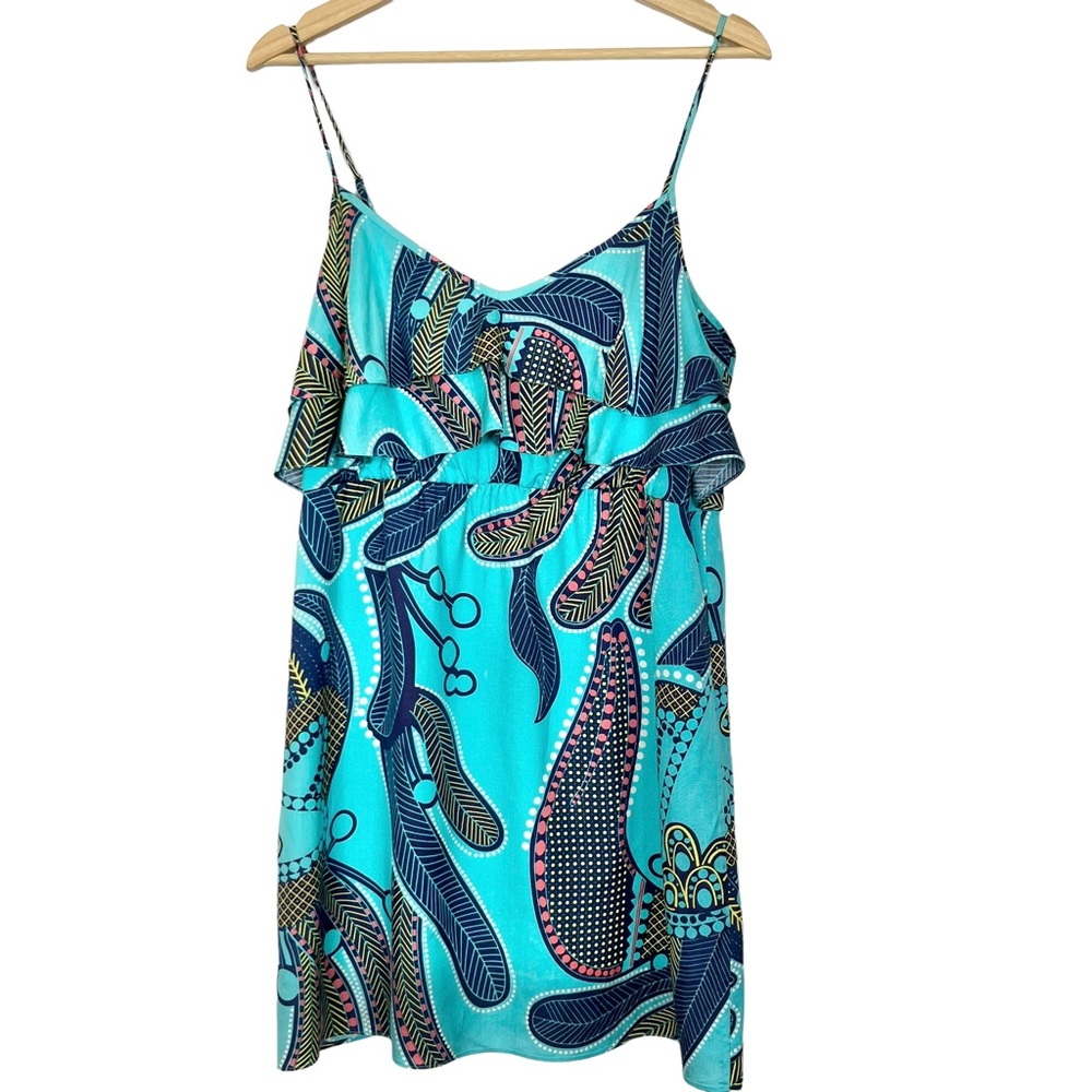 Tibi Silk Print Tiered Spaghetti Strap Mini Dress